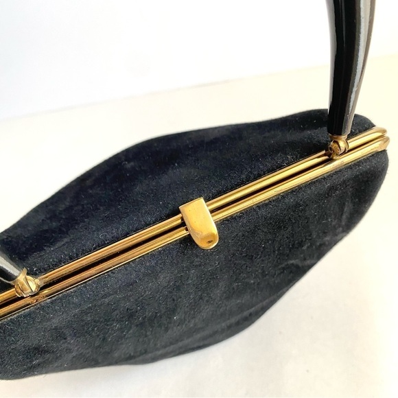 Vintage 50s 60s Morris Moskowitz Velvet Evening Bag Mini Black Top Handle Purse - Picture 10 of 10